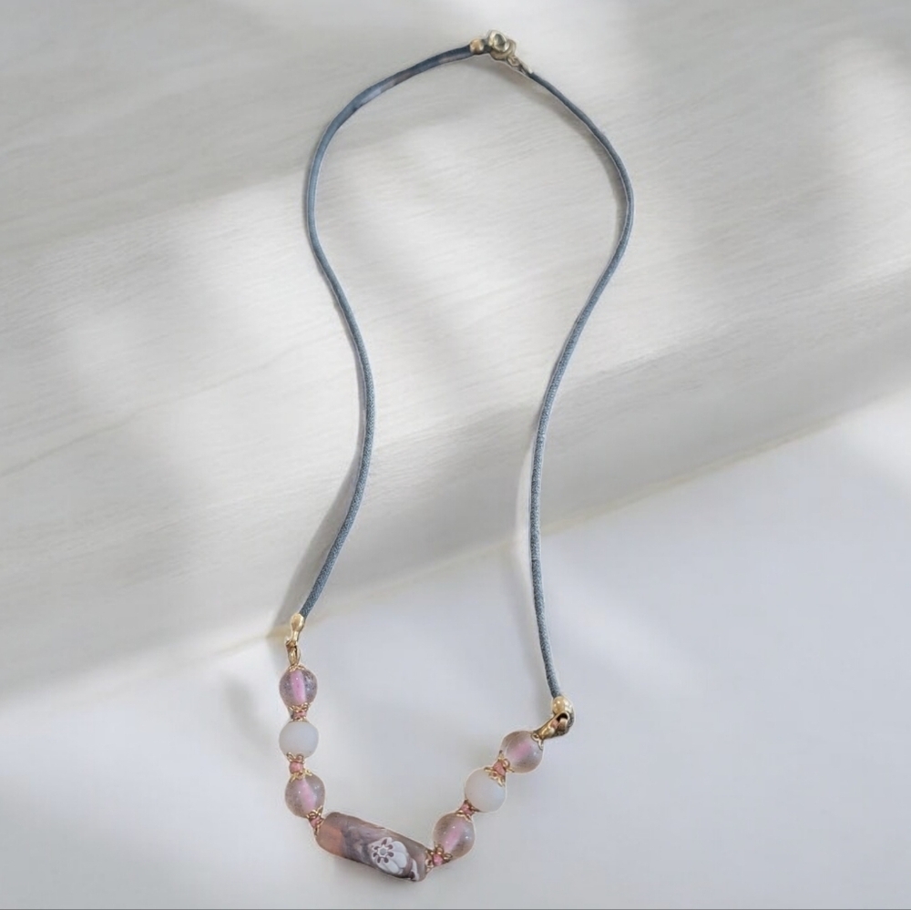 Black Corded Floral Beaded Necklace